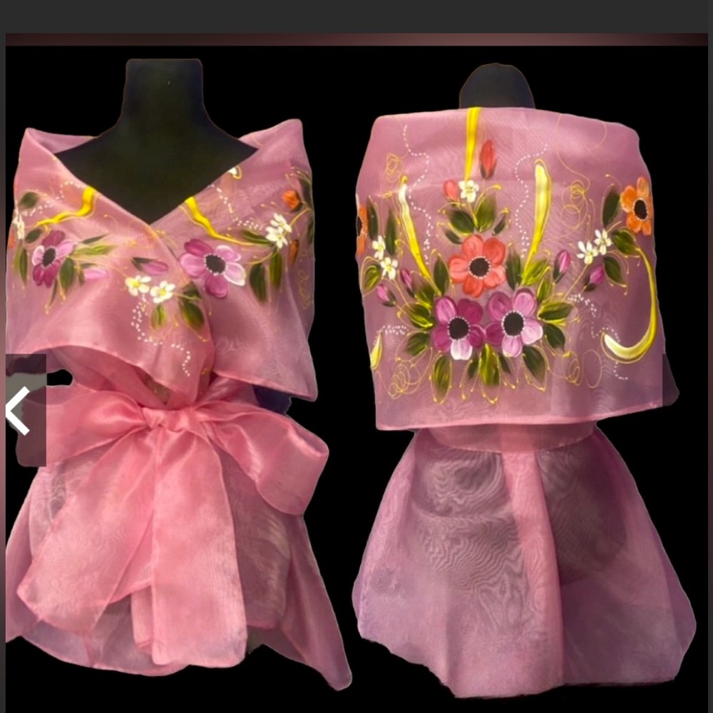 Filipiniana - Wrap Around, Handpainted design. Free Size, color Pink.